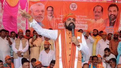 Bihar BJP president Samrat Chaudhary during a dharna in Sasaram on Wednesday. (ANI) Bihar BJP president Samrat Chaudhary during a dharna in Sasaram on Wednesday. (ANI)