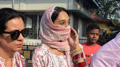 Kirandeep Kaur, wife of pro-Khalistani preacher Amritpal Singh, arrives at Dibrugarh Central Jail, Assam, on Thursday. (PTI)