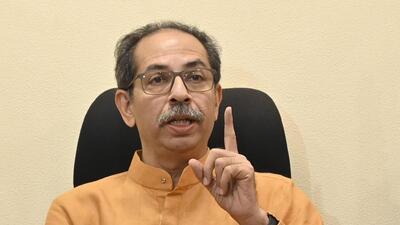 Mumbai, India - May 04, 2023: Shiv Sena (UBT) chief Uddhav Thackeray alongside MP Anil Desai and MP Sanjay Raut, addresses a press conference, at Matoshree, Bandra (East), in Mumbai, India, on Thursday, May 04, 2023. (Photo by Vijay Bate/HT Photo) (HT PHOTO) Mumbai, India - May 04, 2023: Shiv Sena (UBT) chief Uddhav Thackeray alongside MP Anil Desai and MP Sanjay Raut, addresses a press conference, at Matoshree, Bandra (East), in Mumbai, India, on Thursday, May 04, 2023. (Photo by Vijay Bate/HT Photo) (HT PHOTO)