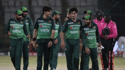 Pakistan's Babar Azam, left, and teammates celebrate after winning the third one-day international cricket match between Pakistan and New Zealand, in Karachi, Pakistan, Wednesday, May 3, 2023. (AP Photo/Fareed Khan) (AP) Pakistan's Babar Azam, left, and teammates celebrate after winning the third one-day international cricket match between Pakistan and New Zealand, in Karachi, Pakistan, Wednesday, May 3, 2023. (AP Photo/Fareed Khan) (AP)