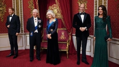 Prince Harry's waxwork has been moved to be with the rest of the Royal Family namely King Charles, Queen Camilla, Prince William and Kate Middleton. (Twitter) Prince Harry's waxwork has been moved to be with the rest of the Royal Family namely King Charles, Queen Camilla, Prince William and Kate Middleton. (Twitter)