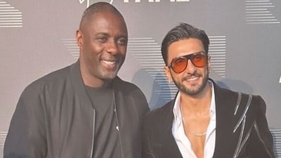 Ranveer Singh and fellow Arsenal fan Idris Elba met at the Hall of Fame event. Ranveer Singh and fellow Arsenal fan Idris Elba met at the Hall of Fame event.