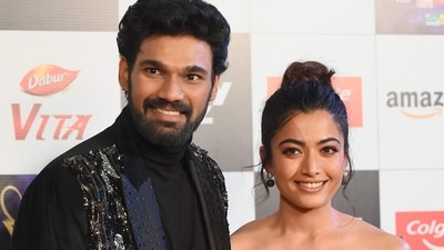 Sreenivas Bellamkonda and Rashmika Mandanna pose together during an award ceremony in Mumbai in February 2023. (File Photo/ AFP) Sreenivas Bellamkonda and Rashmika Mandanna pose together during an award ceremony in Mumbai in February 2023. (File Photo/ AFP)