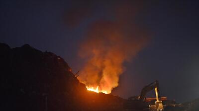 The efforts come a year after a massive fire broke out at the Bhalswa landfill in April 2022 when the site burnt for days on end. (Sanjeev Verma/HT Photo) The efforts come a year after a massive fire broke out at the Bhalswa landfill in April 2022 when the site burnt for days on end. (Sanjeev Verma/HT Photo)