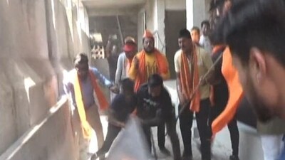Bajrang Dal workers vandalise Congress' office in MP's Jabalpur (ANI)