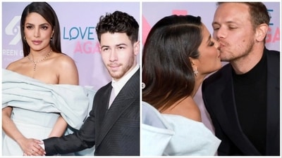 Priyanka Chopra arrived with Nick Jonas at the Love Again premiere; Priyanka and Sam Heughan greet each other with kisses. Priyanka Chopra arrived with Nick Jonas at the Love Again premiere; Priyanka and Sam Heughan greet each other with kisses.