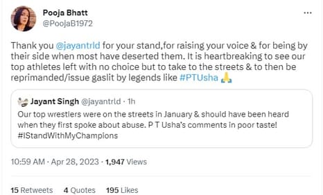 Pooja Bhatt had lauded Jayant Singh for supporting the wrestlers. Pooja Bhatt had lauded Jayant Singh for supporting the wrestlers.