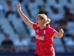 England's Katherine Sciver-Brunt celebrates running out Pakistan's Sidra Nawaz 