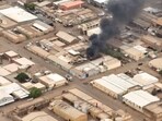 A view shows a fire at the industrial area given as Omdurman, Sudan.