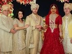 Priyanka Chopra with her in-laws at her and Nick Jonas' wedding in 2018. Priyanka Chopra with her in-laws at her and Nick Jonas' wedding in 2018.