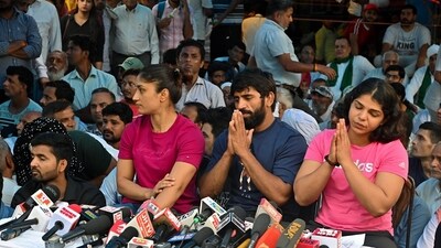 Wrestlers Bajrang Punia, Vinesh Phogat and Sakshi Mallik (Sanjay Sharma)