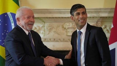 Britain's Prime Minister Rishi Sunak greets President of Brazil, Lula da Silva. (Reuters)