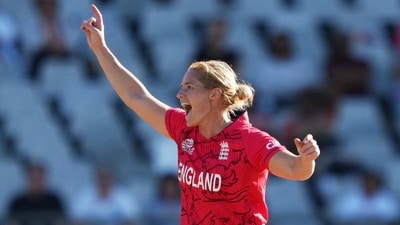 England's Katherine Sciver-Brunt celebrates running out Pakistan's Sidra Nawaz (REUTERS)