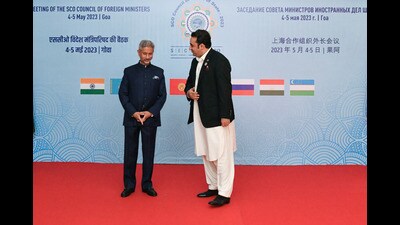 Jaishankar with Pakistan foreign minister Bilawal Bhutto in Goa on Friday. (ANI) Jaishankar with Pakistan foreign minister Bilawal Bhutto in Goa on Friday. (ANI)