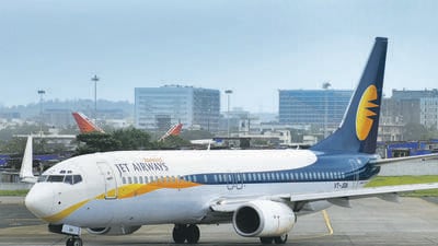 Jet airways Aircraft taxis for take off at Mumbai International Airport in Mumbai, on July 24, 2009. Photograph: ABHIJIT BHATLEKAR/MINT Jet airways Aircraft taxis for take off at Mumbai International Airport in Mumbai, on July 24, 2009. Photograph: ABHIJIT BHATLEKAR/MINT