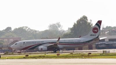 Kathmandu-bound Bangladesh Airlines aircraft made an emergency landing at Patna airport following a technical snag. (HT photo)