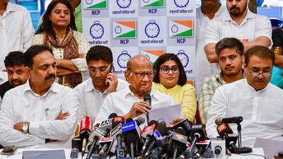 Nationalist Congress Party chief Sharad Pawar with party leaders addresses the media at the YB Chavan Center, in Mumbai. (PTI) Nationalist Congress Party chief Sharad Pawar with party leaders addresses the media at the YB Chavan Center, in Mumbai. (PTI)