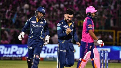 Rashid Khan was in fiery form for GT's bowling department and took three wickets. Noor Ahmad scalped two dismissals. (PTI) Rashid Khan was in fiery form for GT's bowling department and took three wickets. Noor Ahmad scalped two dismissals. (PTI)