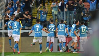 Napoli's Victor Osimhen celebrates scoring their first goal with teammates (REUTERS)