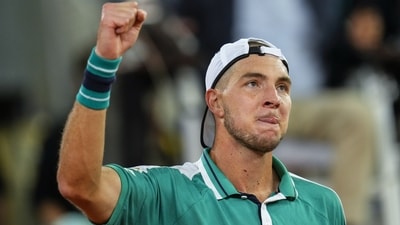 Jan-Lennard Struff, of Germany, celebrates his victory over Greece's Stefanos Tsitsipas during their match at the Madrid Open tennis tournament in Madrid, Spain. (AP) Jan-Lennard Struff, of Germany, celebrates his victory over Greece's Stefanos Tsitsipas during their match at the Madrid Open tennis tournament in Madrid, Spain. (AP)