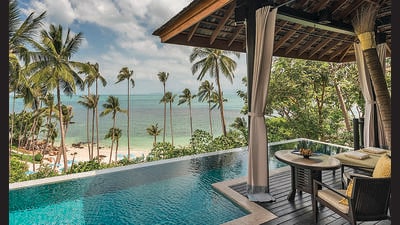 The Four Seasons hotel in Koh Samui, Thailand, is set in over 50 acres of hills and gardens, overlooking a beach. It is an all-villa property (including large residences that are like private homes) with a ratio of around two villas to one acre of greenery. (Four Seasons) The Four Seasons hotel in Koh Samui, Thailand, is set in over 50 acres of hills and gardens, overlooking a beach. It is an all-villa property (including large residences that are like private homes) with a ratio of around two villas to one acre of greenery. (Four Seasons)
