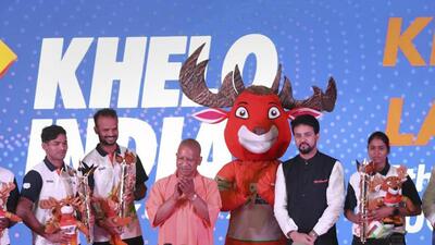 Uttar Pradesh chief minister Yogi Adityanadh and Union sports minister Anurag Thakur at an event ahead of the Khelo India University Games, in Lucknow on Friday. (PTI PHOTO) Uttar Pradesh chief minister Yogi Adityanadh and Union sports minister Anurag Thakur at an event ahead of the Khelo India University Games, in Lucknow on Friday. (PTI PHOTO)