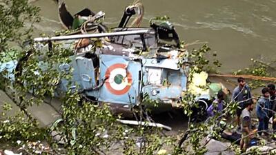 Wreckage of an Indian Army helicopter after it crashed in Jammu and Kashmir's Kishtwar district. (PTI)