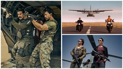 Akshay Kumar and Tiger Shroff in stills from Bade Miyan Chote Miyan. Akshay Kumar and Tiger Shroff in stills from Bade Miyan Chote Miyan.