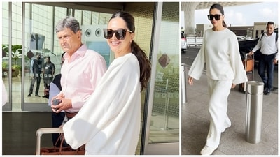 Deepika Padukone and her father Prakash Padukone at Mumbai airport. (Varinder Chawla)