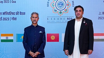 External Affairs Minister S. Jaishankar with his Pakistani counterpart Bilawal Bhutto Zardari before the Shanghai Cooperation Organisation (SCO) Foreign Ministers Meeting, in Goa, (PTI) External Affairs Minister S. Jaishankar with his Pakistani counterpart Bilawal Bhutto Zardari before the Shanghai Cooperation Organisation (SCO) Foreign Ministers Meeting, in Goa, (PTI)