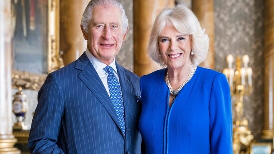Britain's King Charles III and Camilla at Buckingham Palace, London. (AP)