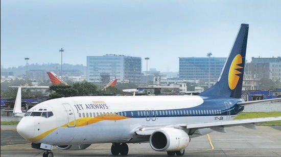 Jet airways Aircraft taxis for take off at Mumbai International Airport in Mumbai, on July 24, 2009. Photograph: ABHIJIT BHATLEKAR/MINT