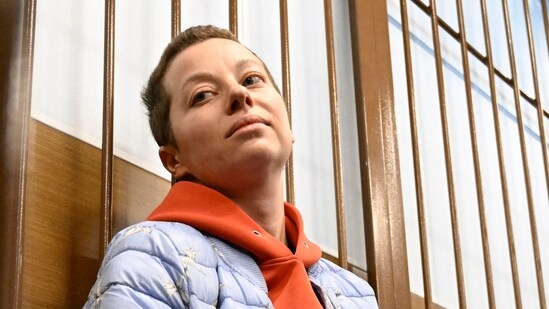 Russian theater director Yevgeniya Berkovich, detained on charges of justification of terrorism over her award-winning play. (AFP)