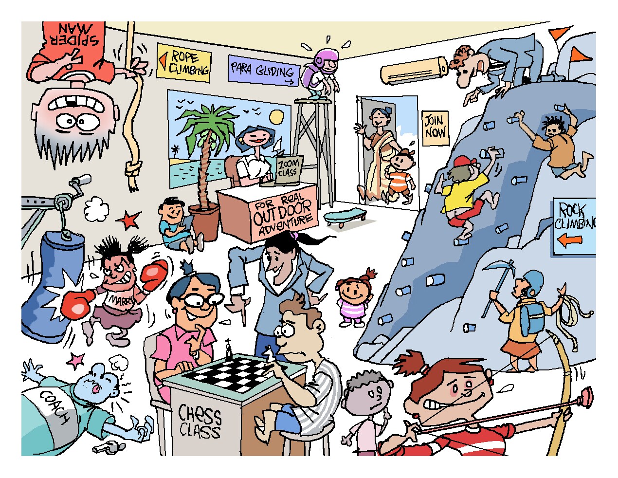 Summer camps with packed schedules are a ballooning industry. (HT illustration: Jayanto) Summer camps with packed schedules are a ballooning industry. (HT illustration: Jayanto)