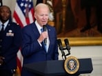 President Joe Biden speaks during an event.