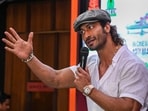 Vidyut Jammwal during the promotion of his upcoming movie IB71. (PTI)