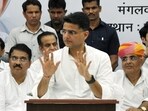 Congress leader Sachin Pilot on April 11 had sat on a protest demanding action from Ashok Gehlot government against alleged corruption by previous BJP government under Vasundhara Raje.(ANI file)