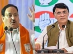 BJP president Jagat Pratap Nadda and Congress media department head Pawan Khera.(PTI)