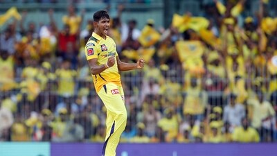 Chennai Super Kings' Matheesha Pathirana celebrates a wicket in a match against Mumbai Indians (IPL Twitter) Chennai Super Kings' Matheesha Pathirana celebrates a wicket in a match against Mumbai Indians (IPL Twitter)