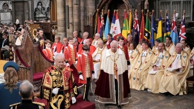 King Charles III during his coronation ceremony in Westminster Abbey. (Reuters)
