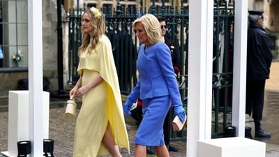 First Lady of the United States, Dr. Jill Biden and her grand daughter Finnegan Biden arriving at Westminster Abbey, central London, ahead of the coronation ceremony of King Charles III and Queen Camilla. Picture date: Saturday May 6, 2023. (REUTERS)