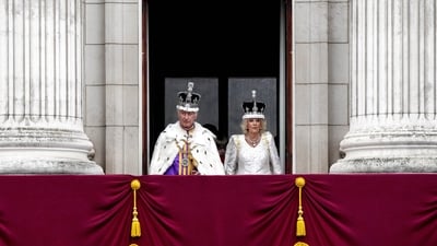 Britain's King Charles III and Queen Camilla greet the crowds from the balcony of Buckingham Palace after the coronation ceremony in London, Saturday, May 6, 2023. (AP Photo/Frank Augstein) (AP) Britain's King Charles III and Queen Camilla greet the crowds from the balcony of Buckingham Palace after the coronation ceremony in London, Saturday, May 6, 2023. (AP Photo/Frank Augstein) (AP)