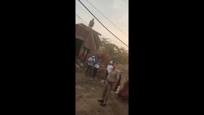 Chandigarh cyber crime team during their raid at Gamadi village in Rajasthan’s Bharatpur district on May 1. (HT Photo) Chandigarh cyber crime team during their raid at Gamadi village in Rajasthan’s Bharatpur district on May 1. (HT Photo)