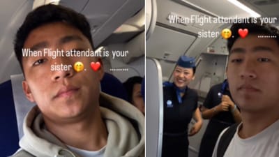 The image shows the Instagram user with his flight attendant sister. (Instagram/@sam_rajalim21) The image shows the Instagram user with his flight attendant sister. (Instagram/@sam_rajalim21)