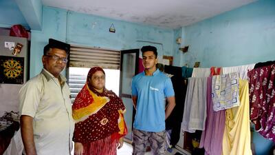 Navi Mumbai, India - May 2, 2023:BEST technician and his family have been staying inside a shop for over four years ( L to R Abubaker sidiq sarbudin , Hasina Bhee, Mohammed Farhaan ) at Nerul in Navi Mumbai, India, on Tuesday, May 2, 2023. (Photo by Bachchan Kumar/ HT PHOTO) (HT PHOTO) Navi Mumbai, India - May 2, 2023:BEST technician and his family have been staying inside a shop for over four years ( L to R Abubaker sidiq sarbudin , Hasina Bhee, Mohammed Farhaan ) at Nerul in Navi Mumbai, India, on Tuesday, May 2, 2023. (Photo by Bachchan Kumar/ HT PHOTO) (HT PHOTO)