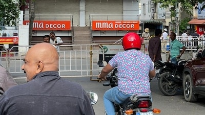 Residents stop in front of barricades placed in JP Nagar ahead of PM Modi's mega rally on Saturday. Residents stop in front of barricades placed in JP Nagar ahead of PM Modi's mega rally on Saturday.