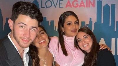 Priyanka Chopra and Nick Jonas also posed with their friends in a few photos. In Love Again, Nick also has a special cameo. 