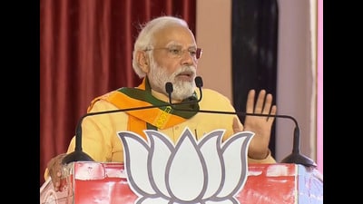 Prime Minister Narendra Modi at a public rally in Haveri on Saturday. (PTI)