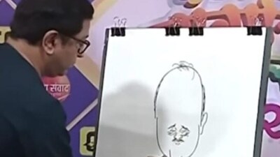 Raj Thackeray drew a caricature of Ajit Pawar at an event on Friday.