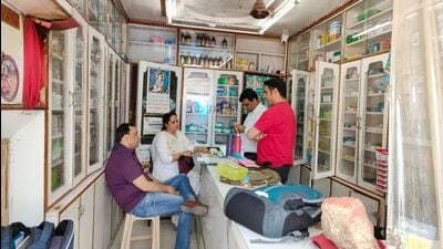 The accused, identified as Ajay Taneja, who runs Shree Bala Ji Medicose in Pinjore, was arrested following a raid by a health department team on Saturday morning. (HT Photo)